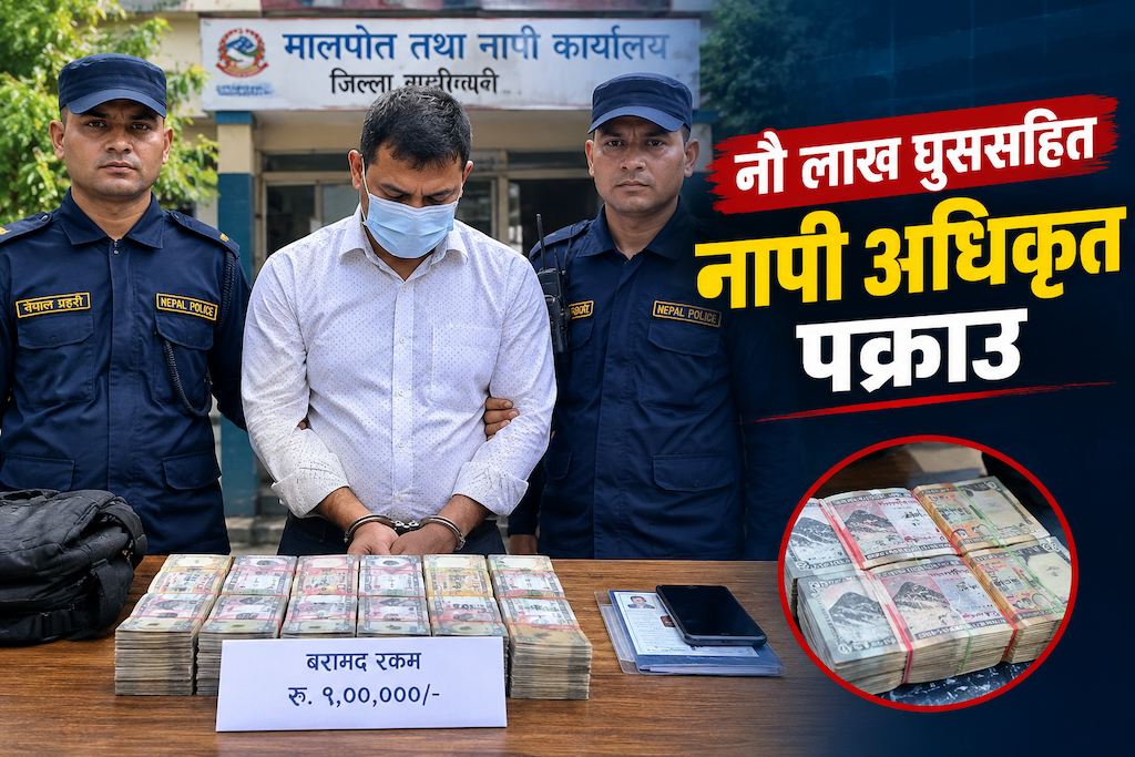 नौ लाख घुससहित नापी अधिकृत पक्राउ